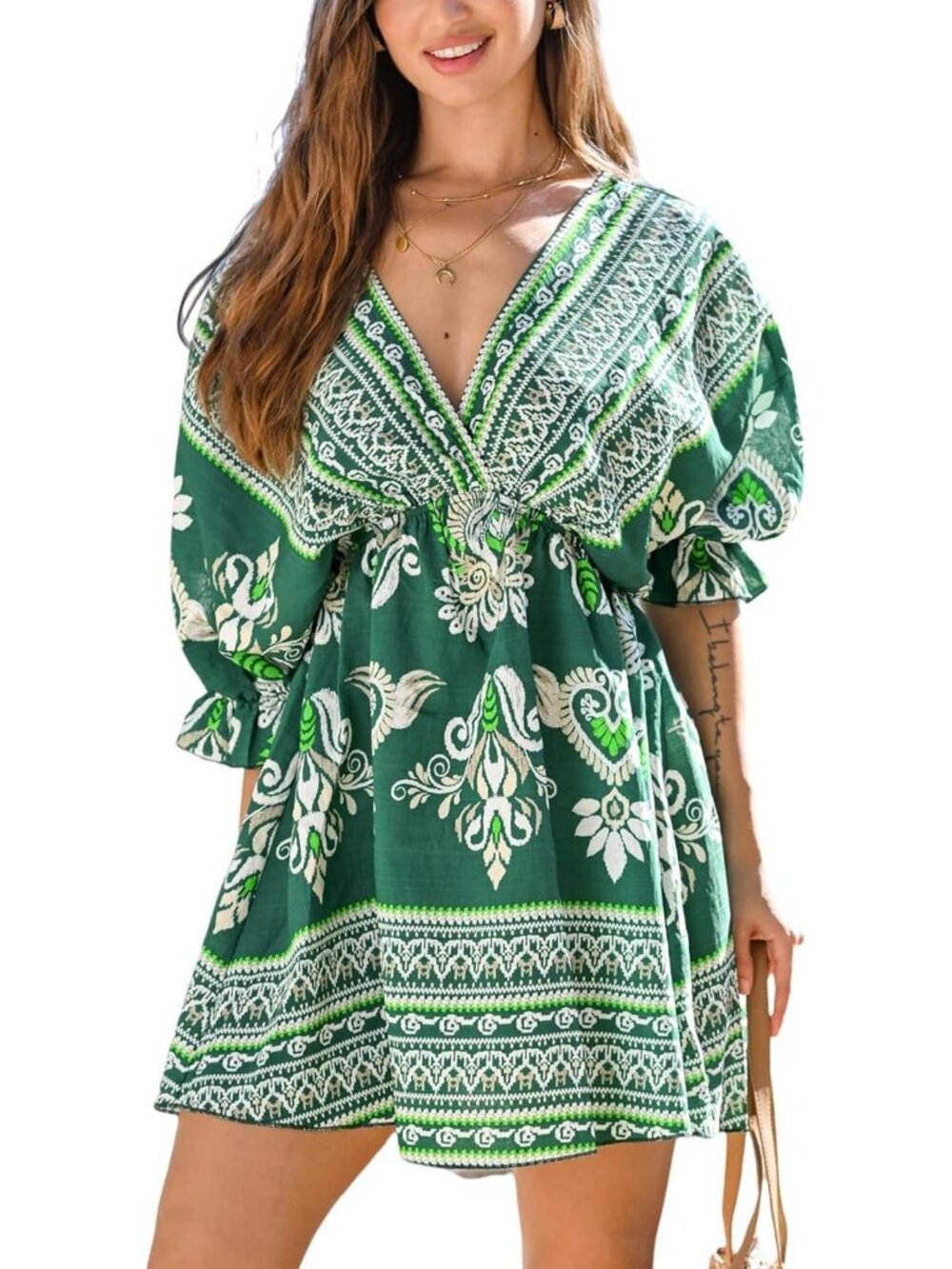 Boho Floral Tie Front Sundress - Women's Paisley Print Summer Dress